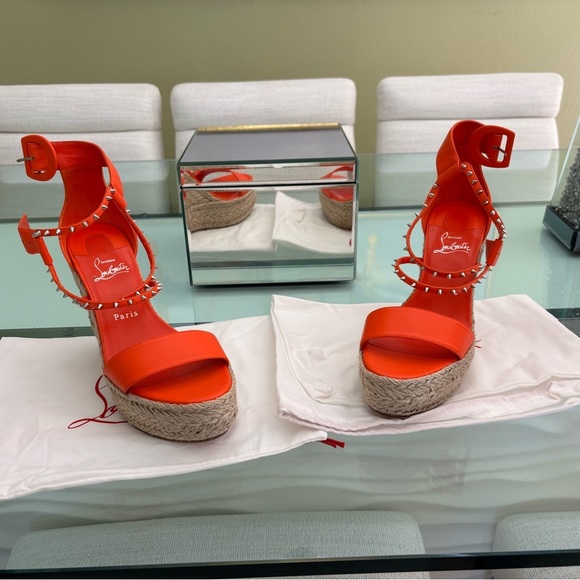 Authentic Christian Louboutin Chocozeppa Spikes 120 Vibrant Orange Platform - Picture 4 of 9